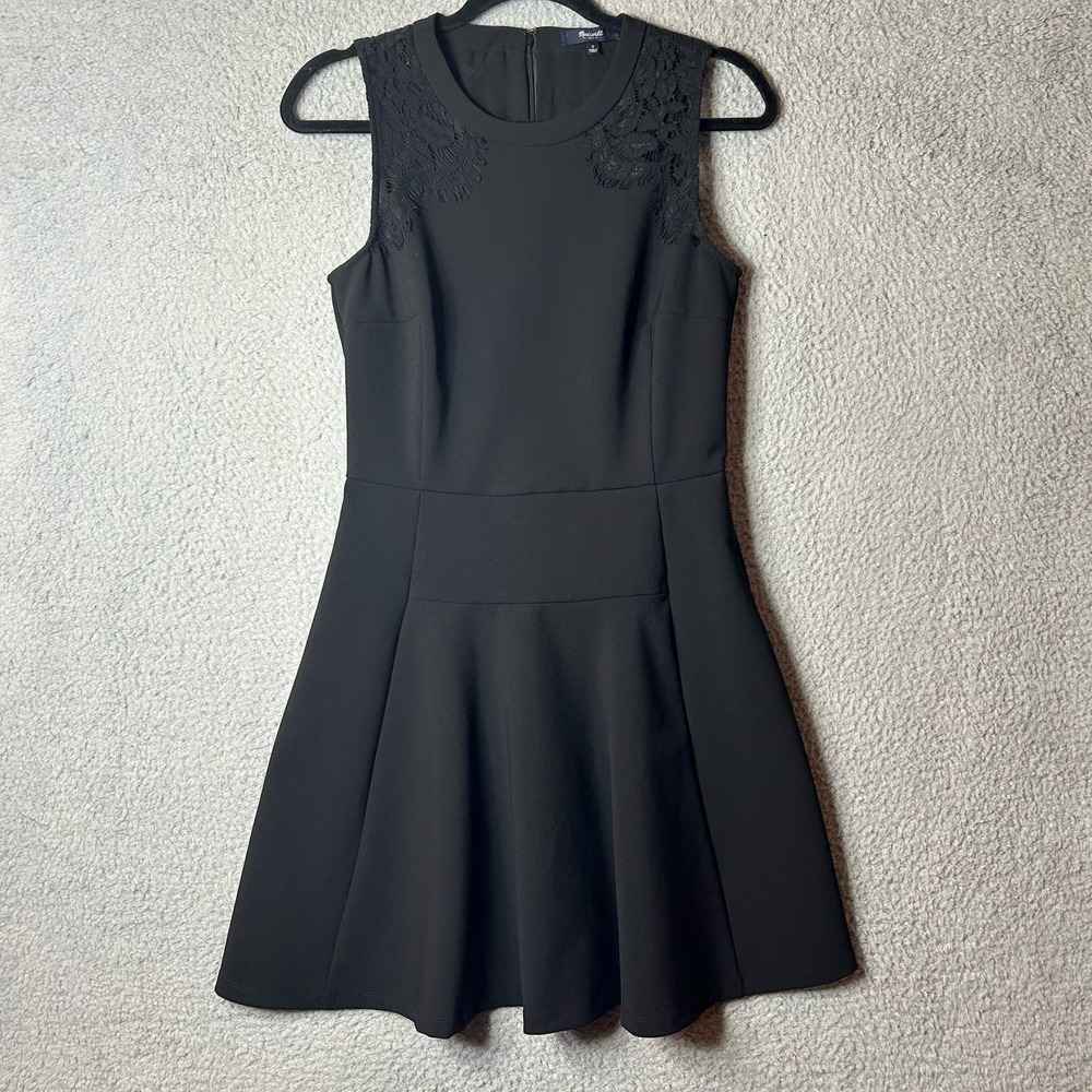 Madewell Dress Womens 2 Black Lace Shoulder Fit & Flare Sleeveless Sheath Dress